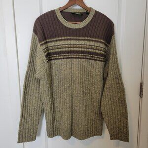 VTG Timberland Mens 100% Wool Brown Tan Ribbed Crewneck Sweater Sz L Hong Kong